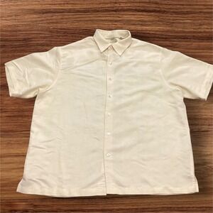 Caribbean Mens XL Yellow Jacquard Tropical Palm Tree Pineapple Button Down Shirt